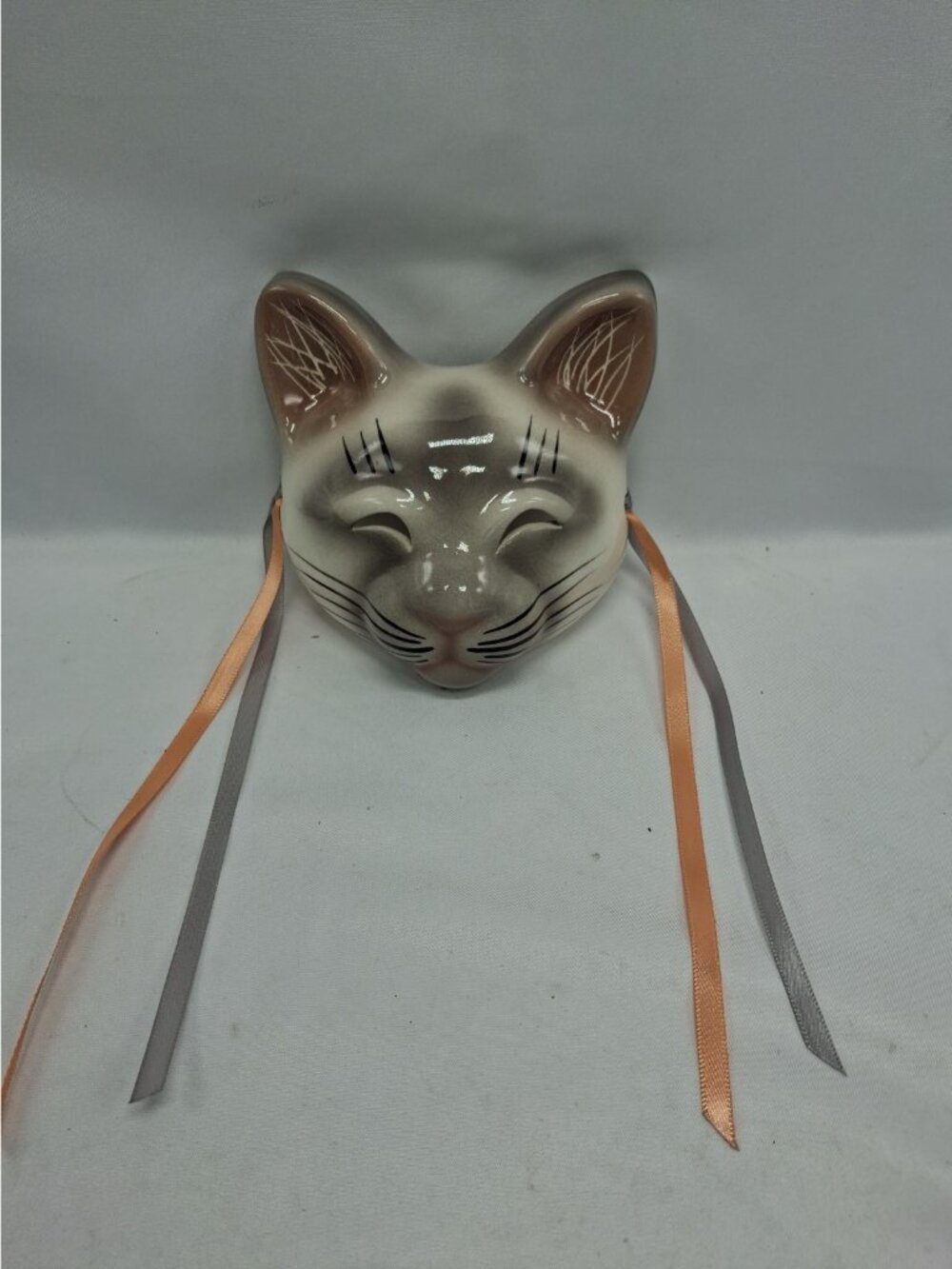 Ceramic Cat Face Art Wall Mask, Art Deco Style Wall Decor, RARE -Gray - Signed